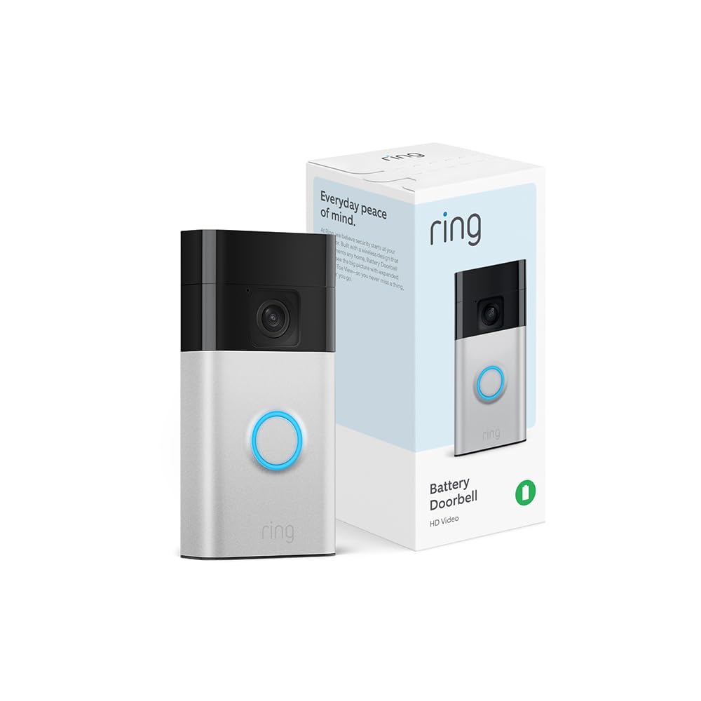 Ring Battery Doorbell, Head-to-Toe Video, Live View with Two-Way Talk, and Motion Detection ⁘ Alerts (2024 release), Satin Nickel.