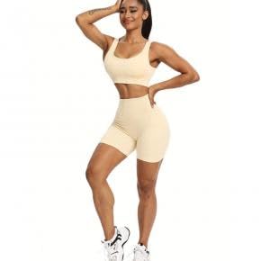Two-Piece Gym Sets for Women - Seamless Ribbed Leggings and Sports Bra Workout Sets