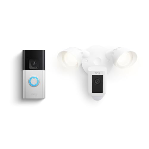 Smart Security System: Ring Battery Doorbell with Floodlight Camera Hub.