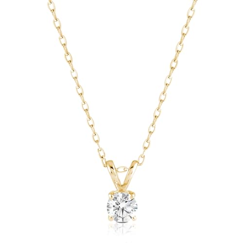 Lab-Grown Diamond Pendant Necklace in 14k Gold with Extender Chain.