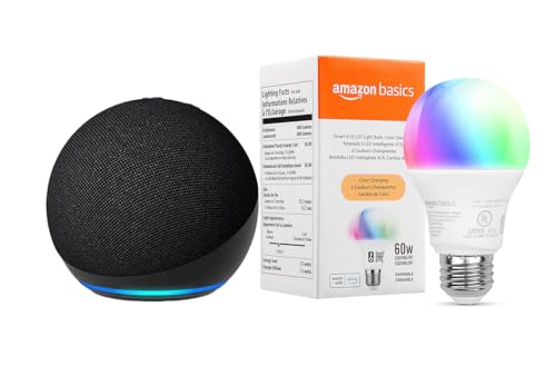 Echo Dot with Amazon Basics Smart Color Bulb. Answer in 10 words.