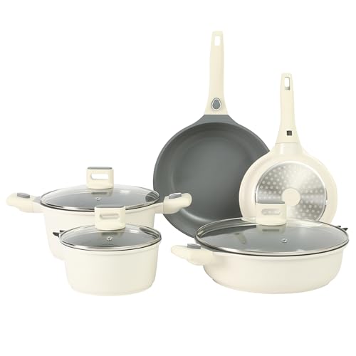 Premium Non-Stick Cookware Set with Detachable Handles and Induction Compatible.