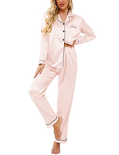 Ekouaer Women's Elegant Satin Silk Pajama Sleepwear Set Essentials.