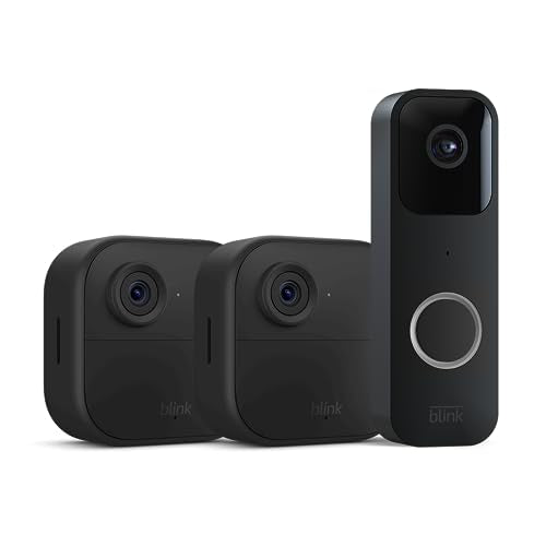 Outdoor security camera kit with Blink video doorbell and sensors.