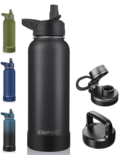 Durable Stainless Steel Insulated Sports Water Bottle with Interchangeable Lids.