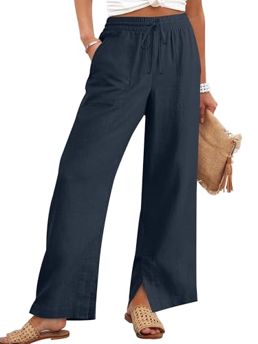 Women's Wide Leg Linen Beach Pants for Summer Vacation