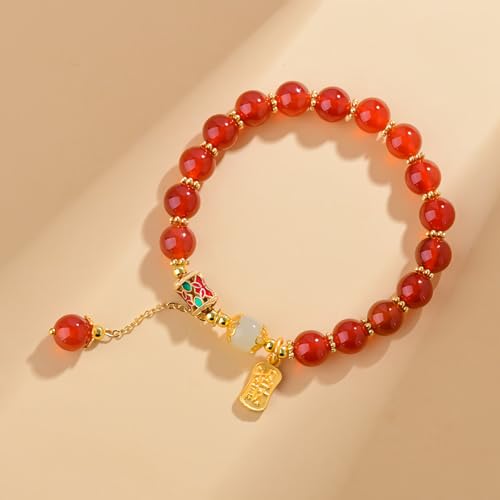 Retro Red Agate Bead Bracelet Gift for Women and Men