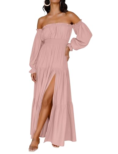 Flowering Off-the-Shoulder Boho Maxi Dress with Romantic Flowy Details.