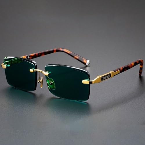 Green Crystal Stone Framelsss Sunglasses for Cycling and Driving