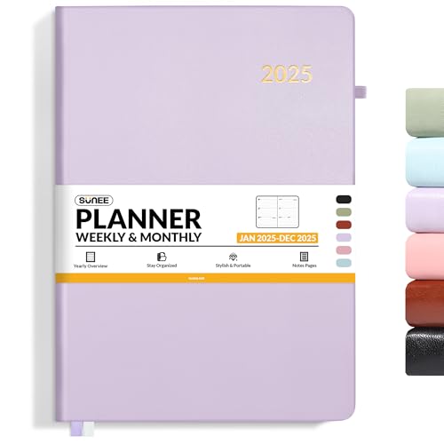 Weekly and monthly planner with custom size options for organization.