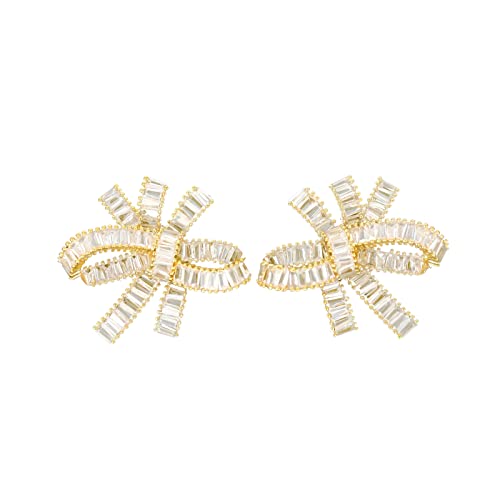 Glamorous Rhinestone Bow Stud Earrings for Women's Fashion Jewelry