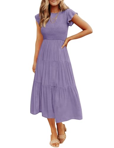 Women's Summer Casual Midi Dress with Smocked Waist