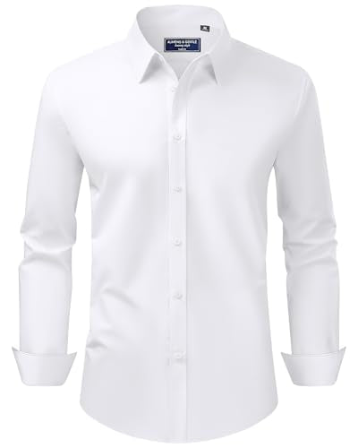 Alimens ⁘ Gentle Men's Dress Shirt Regular Fit Stretch Stain Shield Long Sleeve Solid Business ...