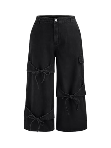 Low Waisted Wide Leg Bow Denim Jeans for Women