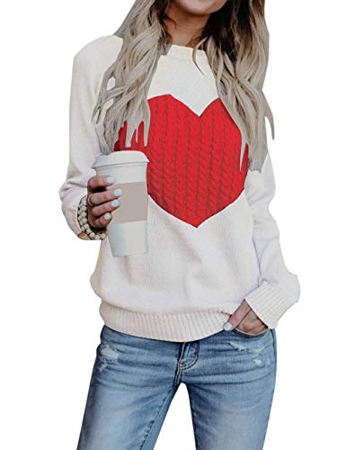 Long Sleeve Heart Knit Pullover Sweater for Chic Casual Chic Women.