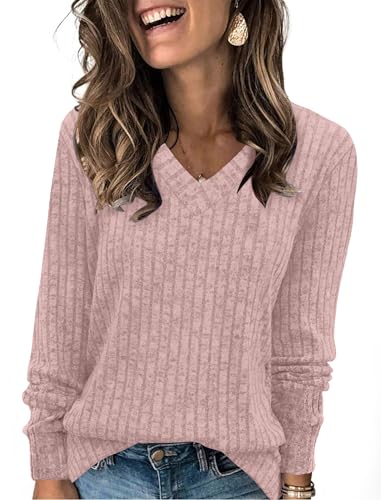 V-Neck Lightweight Tunic Sweater for Women's Casual Fall Clothing.