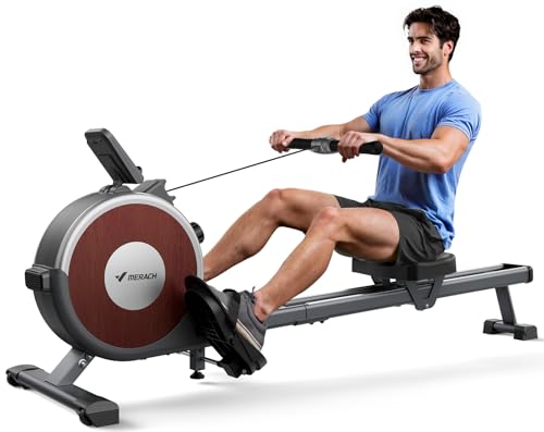 Home rowing machine with magnetic resistance and high weight capacity.