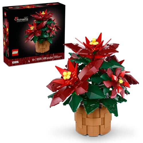 Christmas Decorative Poinsettia LEGO Building Set for Adults Art Lovers.