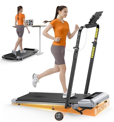 TOPUTURE Walking Pad Treadmill with 12% Incline, 6 in 1 Folding Treadmill with Adjustable Handle ...