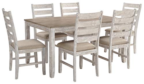 Dining Room Table Set with 6 Chairs in Whitewash Finish