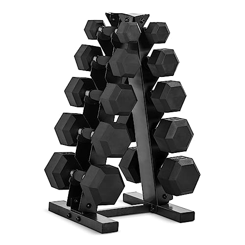 Sturdy Steel Dumbbell Rack with Bench for Weightlifting Exercises.