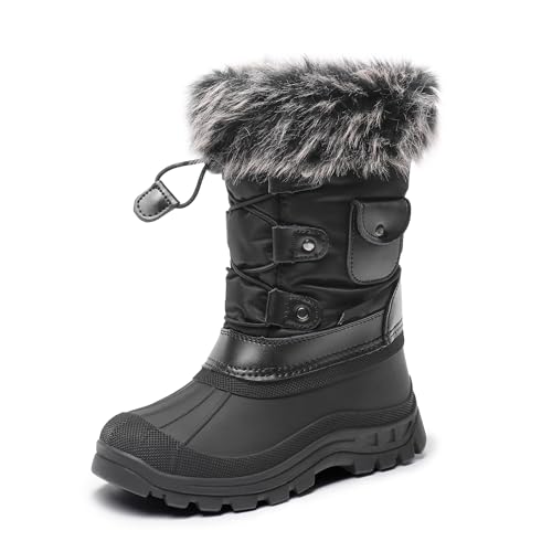 DREAM PAIRS Boys Girls Snow Boots Waterproof Outdoor Warm Cozy Anti-Slip Mid Calf Faux Fur Lining ...