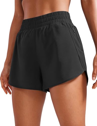 Women's High Waisted Running Shorts with Mesh Liner and Pockets.