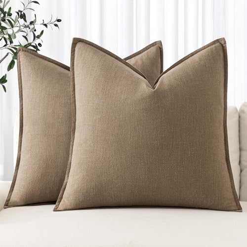 Khaki Linen Pillow Covers for Farmhouse Decor