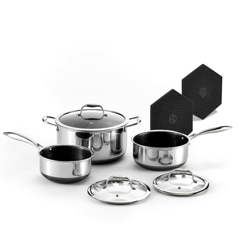 HexClad Hybrid Nonstick 6-Piece Pot Set with Lids and Trivets
