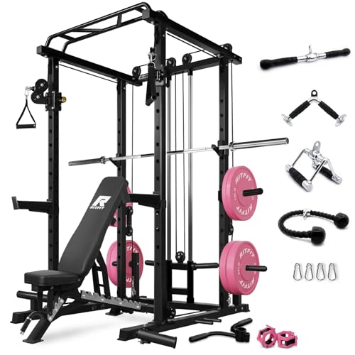 Power Cage Squat Rack with Cable Crossover System and 1500LBS Capacity.