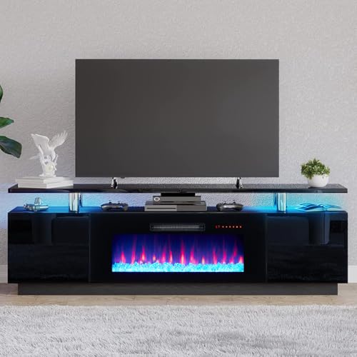AMERLIFE Modern Fireplace TV Stand with LED Lights Entertainment Center