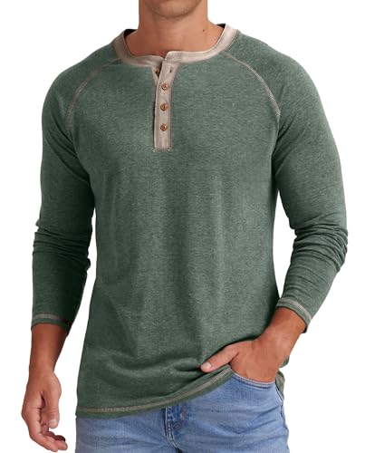 Relaxed fit, classic men's shoulder pocket, long → short sleeve Henley style.