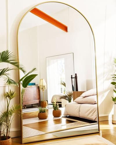 KOMCOTE Oversized Arched Standing Floor Mirror in Gold