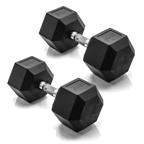 Heavy-duty dumbbell sets with metal caps for safe weight lifting.