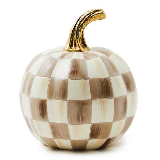 MACKENZIE-CHILDS Mini Pumpkin, Resin Halloween Home Decor, Brown-and-White Mocha Check.