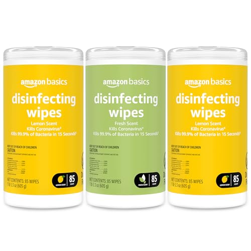 Amazon Basics Lemon Fresh Scent Wipes, 255 Count (3 Packs of 85)