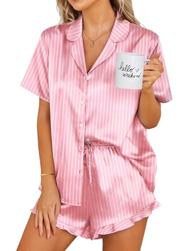 Luxurious Silk Satin Women's Sleepwear Set with Ruffle Detail Pajamas.