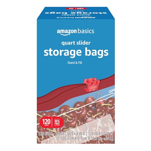 Amazon Basics Quart Size Food Storage Bags, BPA Free, 120 Count.
