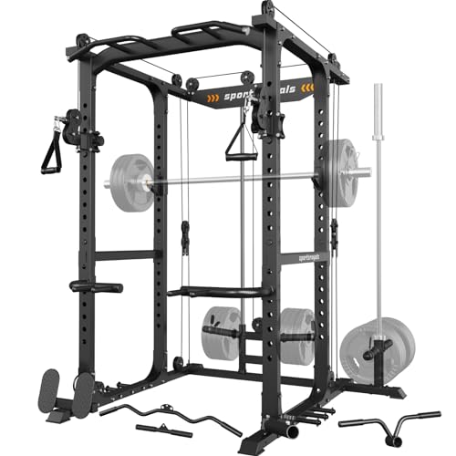 Heavy-duty Power Cage for Strength Training with Multi-Functional Attachments included.