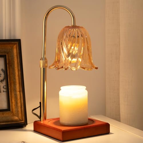 Dimmable Candle Warmer Lamp with Timer and Adjustable Height Features.