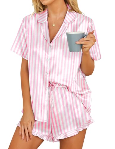 Elegant Satin Pajamas Set with Ruffles and Lingerie Notch Collars.