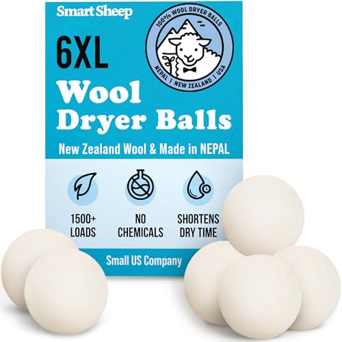 Smart Sheep Wool Dryer Balls - 6-Pack - XL Premium Natural Fabric Softener Award-Winning - Wool ...