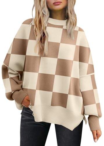 Fashionable 2024 fall oversized women's crewneck batwing sweater tops.