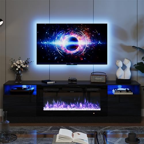 Fireplace TV Stand with Electric Fireplace and LED Light Entertainment Center