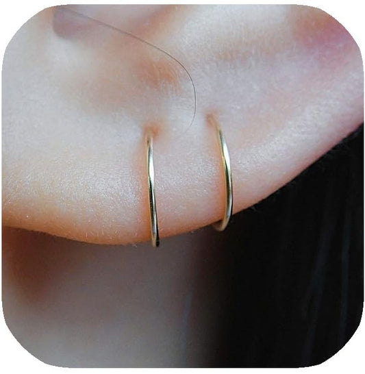 14K Gold Filled Small Hoop Earrings for Cartilage Nose, Tiny Thin 7mm Piercing Hoop Ring 22 Gauge.