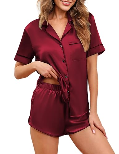 Women's Silk Satin Pajamas Set, Soft Short Sleepwear Loungewear