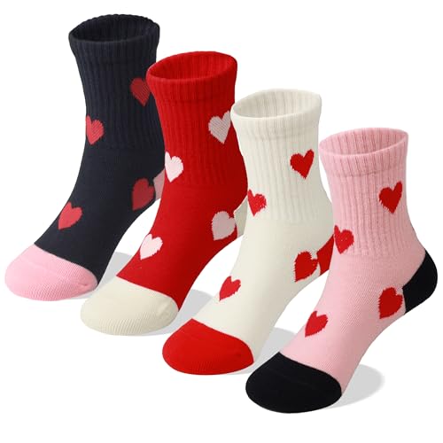 Cotton socks for girls with pink, white, and retro hearts.