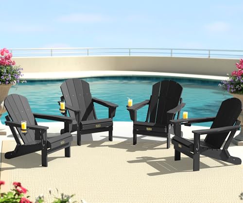 Folding Adirondack Chairs with Cup Holders for Fire Pit