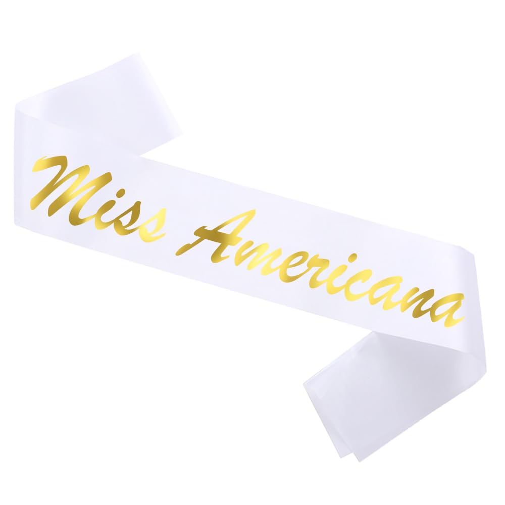 Miss Americana Sash White Satin Sash with Gold Glitter Letters