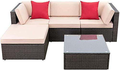 Devoko 5-Piece Patio Furniture Set Manual Weaving Wicker Rattan Outdoor Sectional Sofa